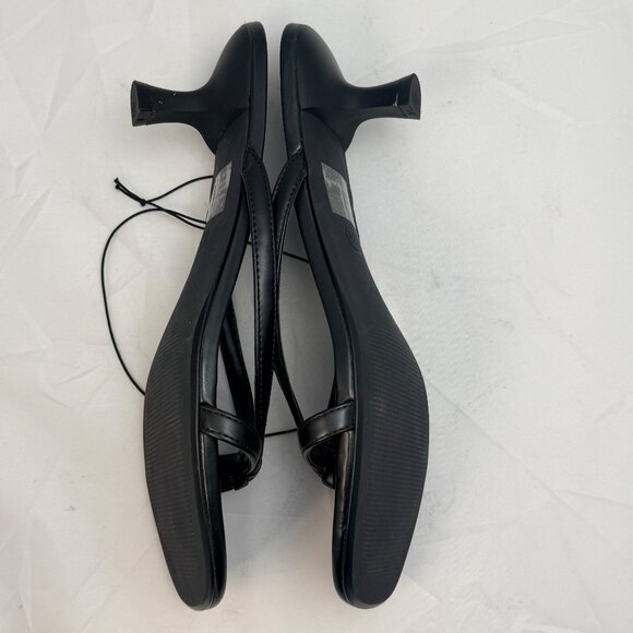 A New Day Sandals Womens 11 Black Faux Leather Kitten Heel Strappy Slide - Picture 4 of 10